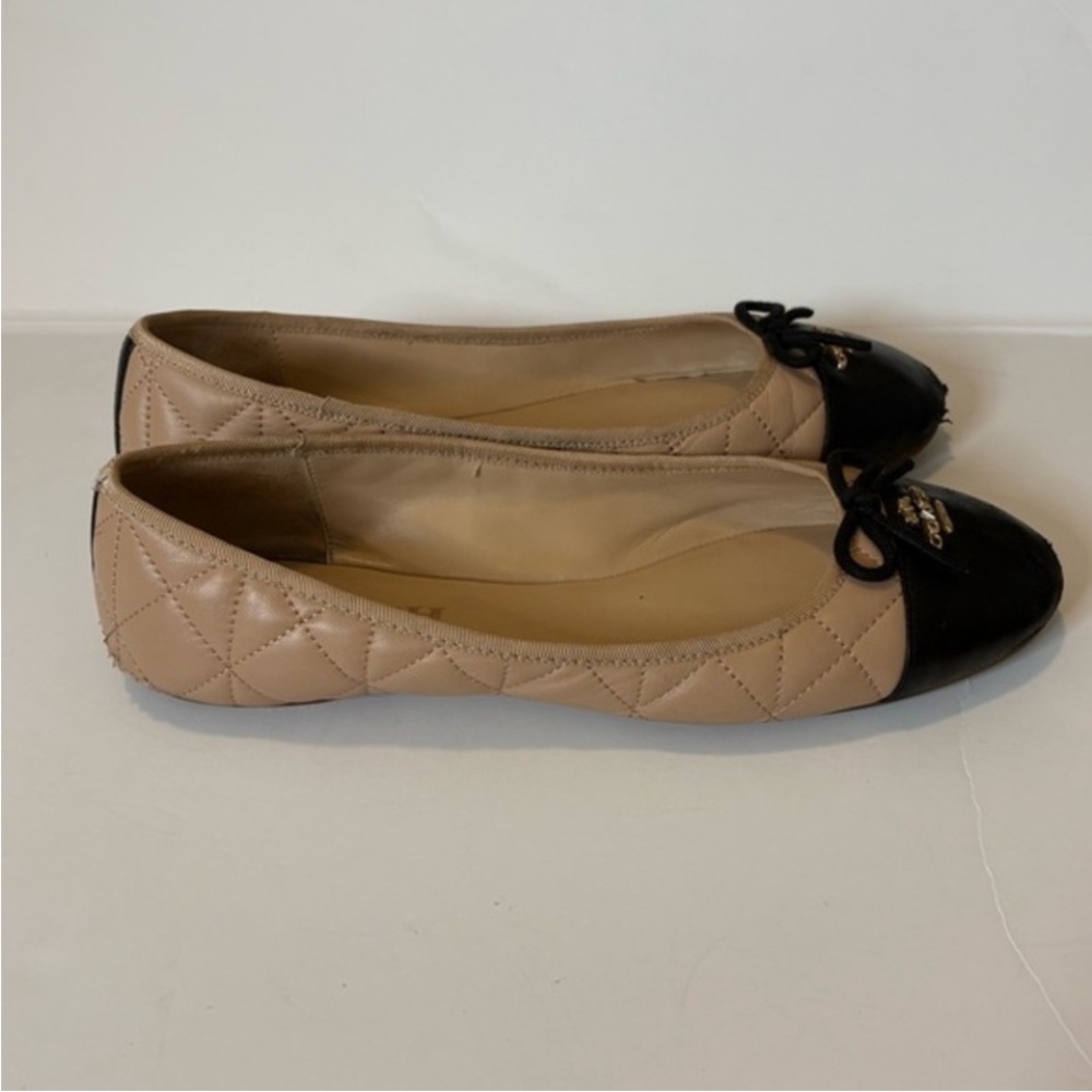 Coach Tan and Black Quilted Ballet Flats